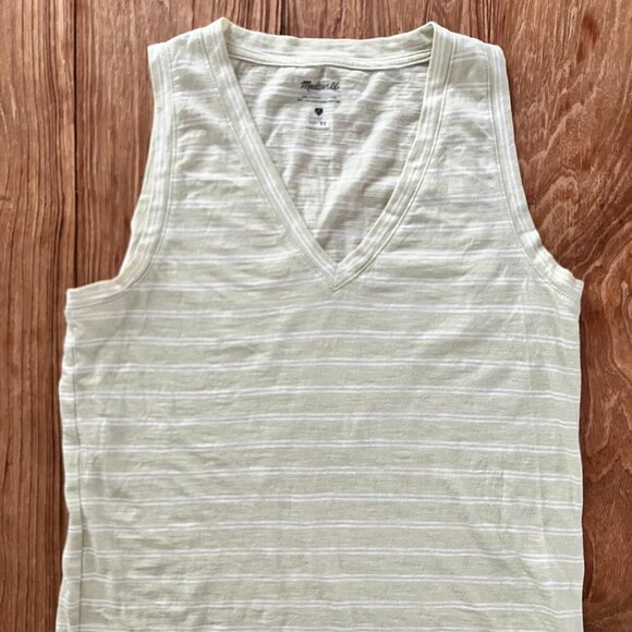 EUC Madewell Whisper Cotton V-Neck Tank Light Green Stripe, Sz XS - Picture 2 of 3
